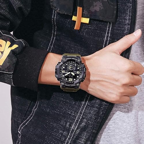 Miniatura 6 de Relojes deportivos digitales de cara grande para hombre, esfera doble, táctico, impermeable, retroiluminación LED, cronómetro, reloj despertador