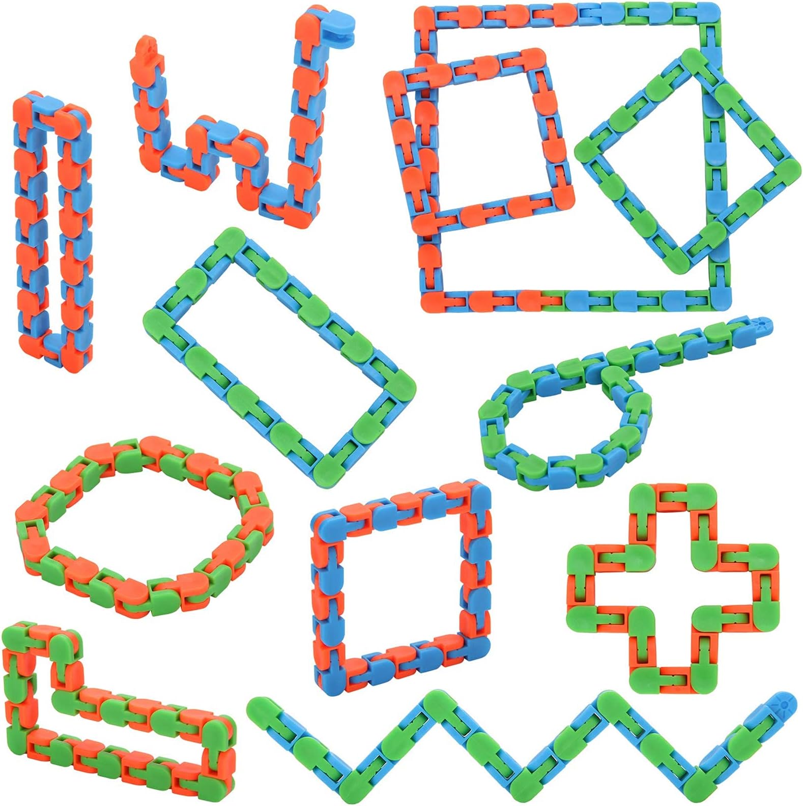 Yeetec 12 Pack 24 Links Wacky Tracks Snap and Click Fidget Toys, Finger Sensory Toys, Snake Puzzles for Stress Relief, Party Bag Fillers, Party Favours, Random Color