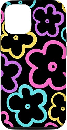 Funda para iPhone 1212 Pro con diseño de flores silvestres retro, colorida y floral negra