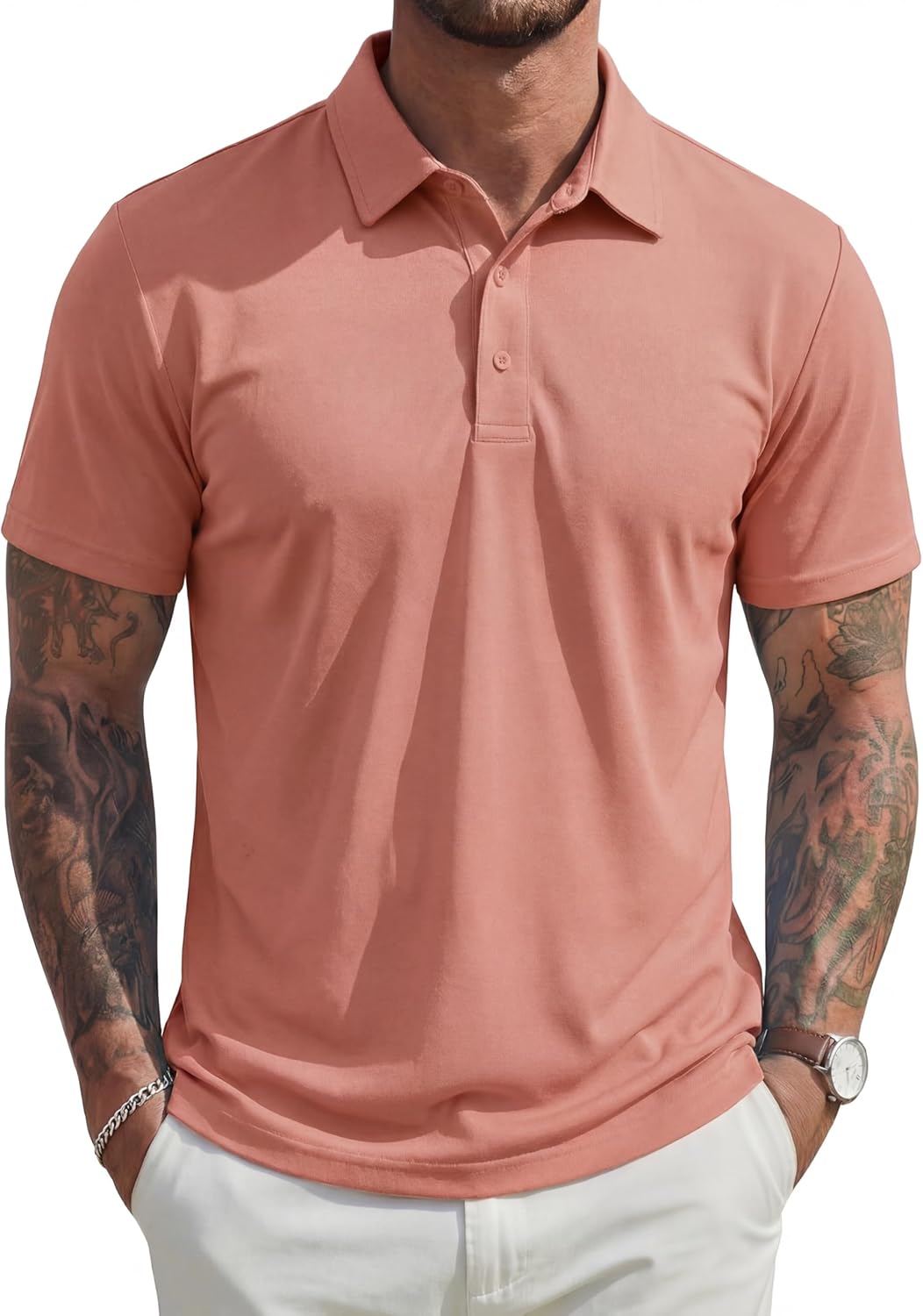 MAGCOMSEN Mens Polo Shirts Short Sleeve UPF 80+ Moisture Wicking Golf Polos Lightweight Performance Collared Shirt Men
