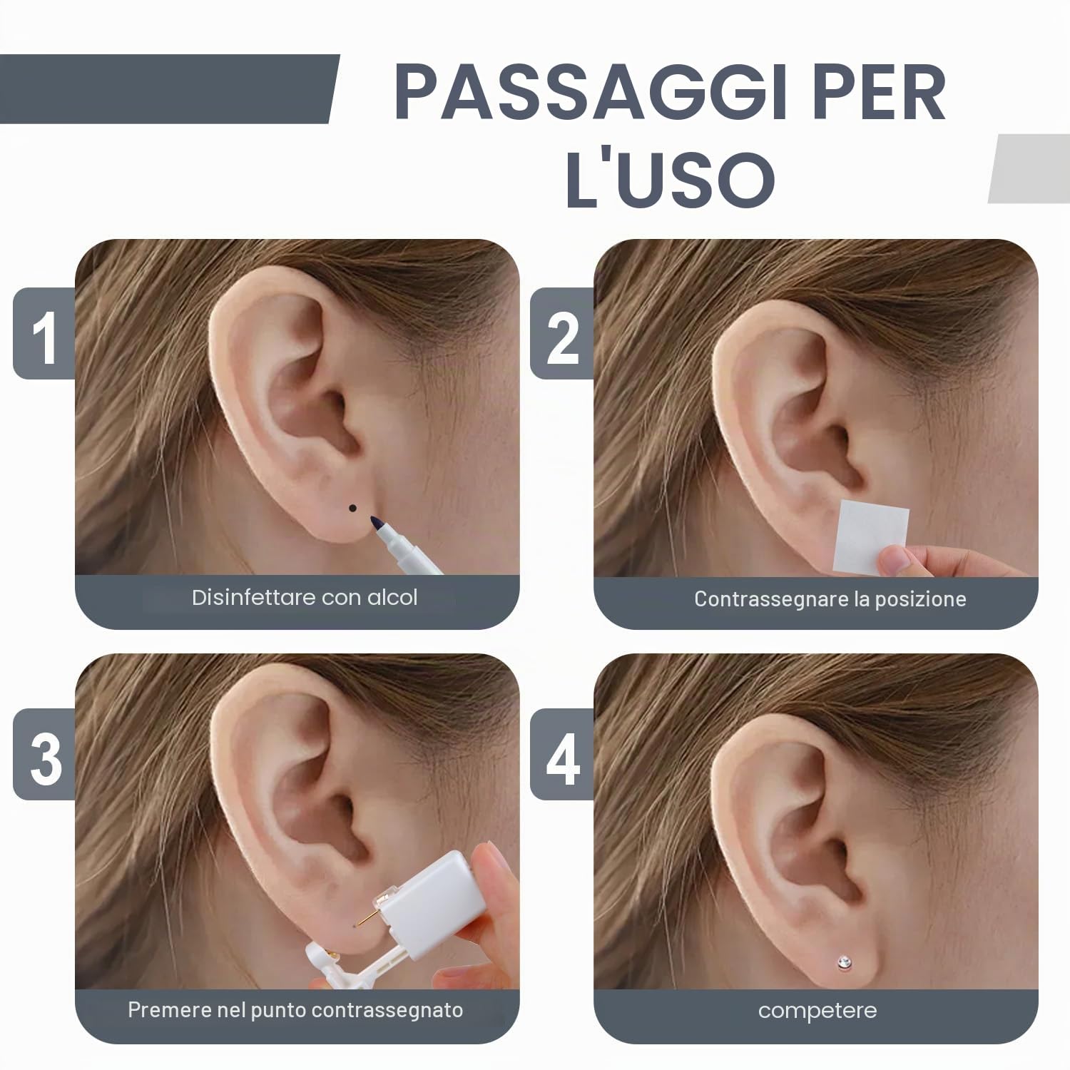 Voarge Set di 6 pistole per piercing all'orecchio, sterile, di sicurezza, con kit per piercing per asepsi