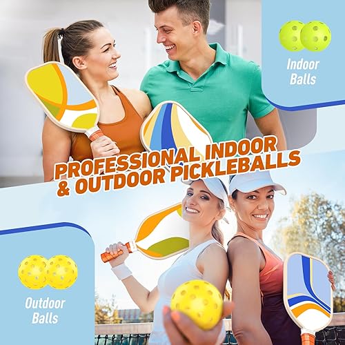Miniatura 6 de Juego de 4 palas de pickleball de madera prémium con 4 bolas de pickleball para interiores y exteriores y 1 bolsa de transporte, raquetas de