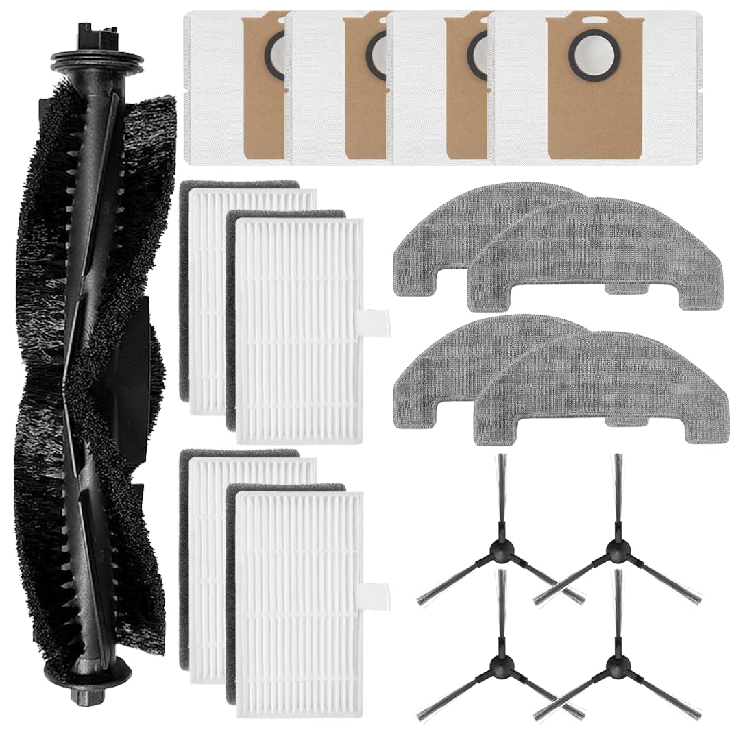 Accessory Kit Compatible with Monsga MS1 MAX - 1 Main Brush, 4 Side Brush, 4 Dust Bags, 4 Wipes & 4 HEPA Filter Replacement Parts