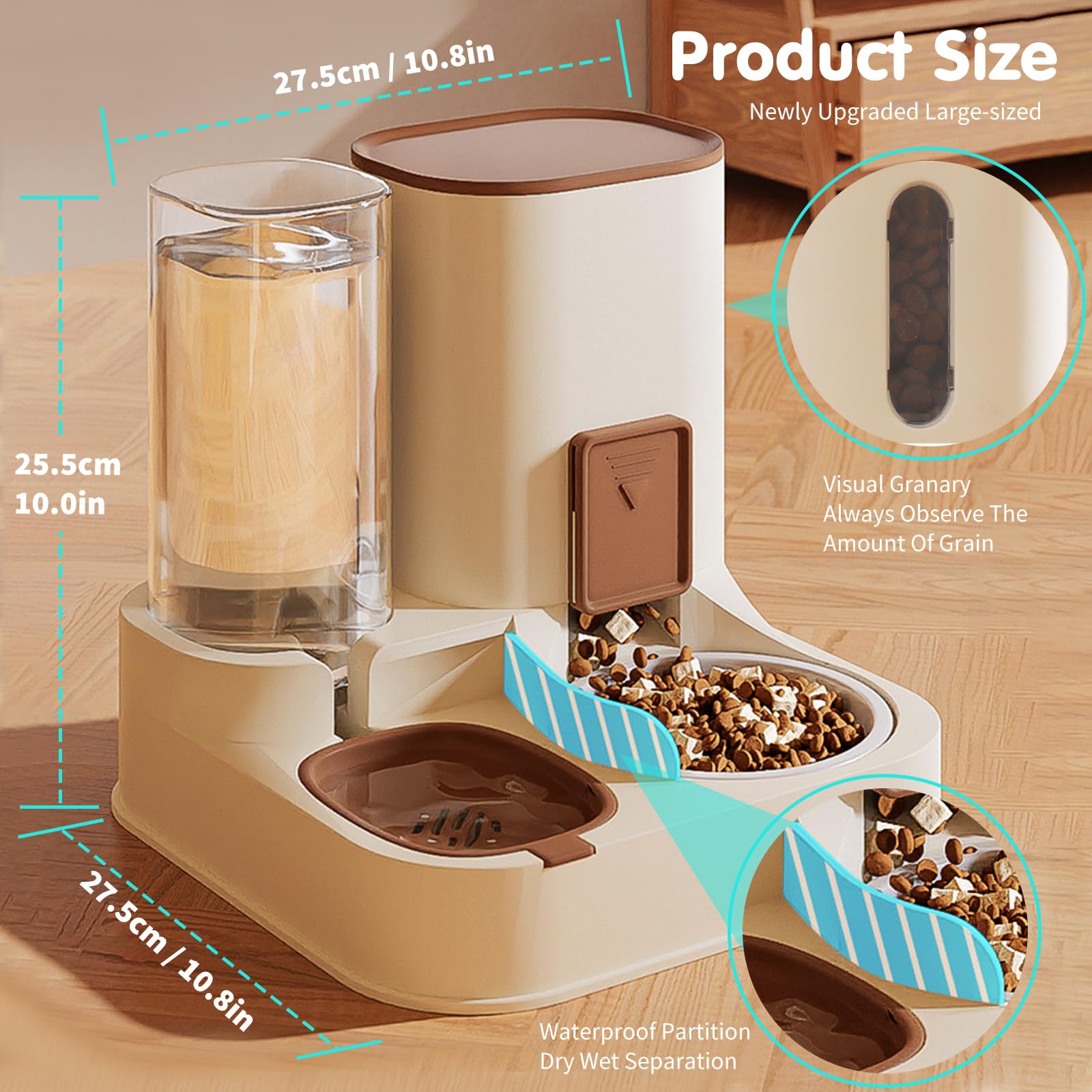 PETCUTE Dispensador Comida y Agua para Gatos y Perros, 2 en 1 Comedero Automatico y Bebedero Perro,Fácil de Limpiar,Alimentador Automatico Comida y Agua para Mascotas,Comida Seca y Húmeda