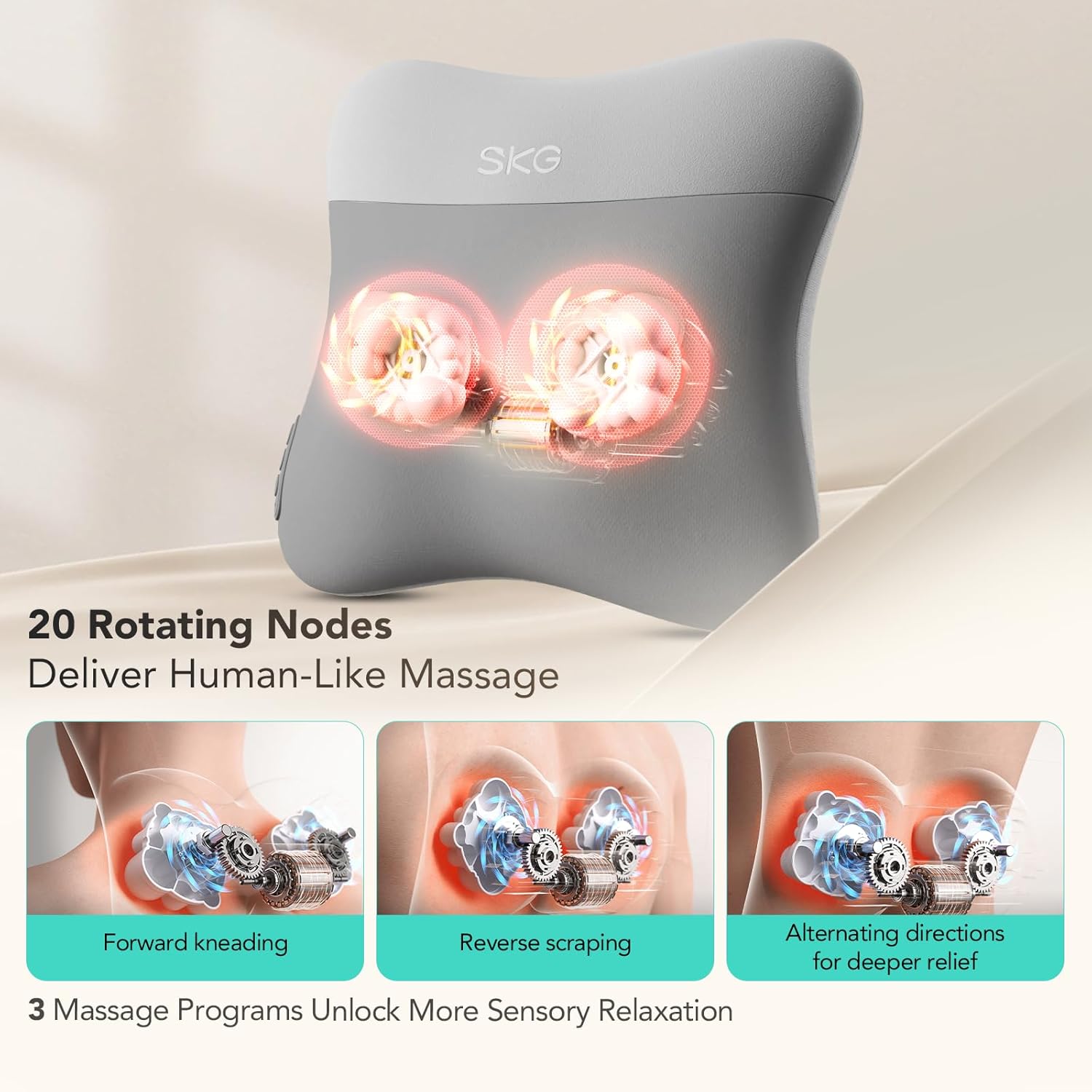 SKG Cordless Back Massager for Pain Relief Deep Tissue 4D Back and Neck Massager with Dual Sided Heat Gifts for Men and Women Dad Mom Grandpa