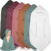 Vista 10 de Peryiter 6 toallas de muselina con capucha para bebé, 32 x 32 pulgadas, toalla de baño de algodón para recién nacidos, mantas absorbentes unisex