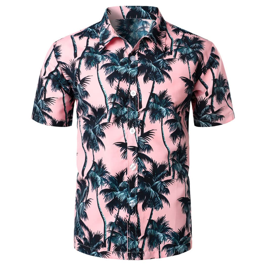 Camicie 3D con stampa palma, maniche corte con scollo a V monopetto top oversize, camicia hawaiana estiva da uomo