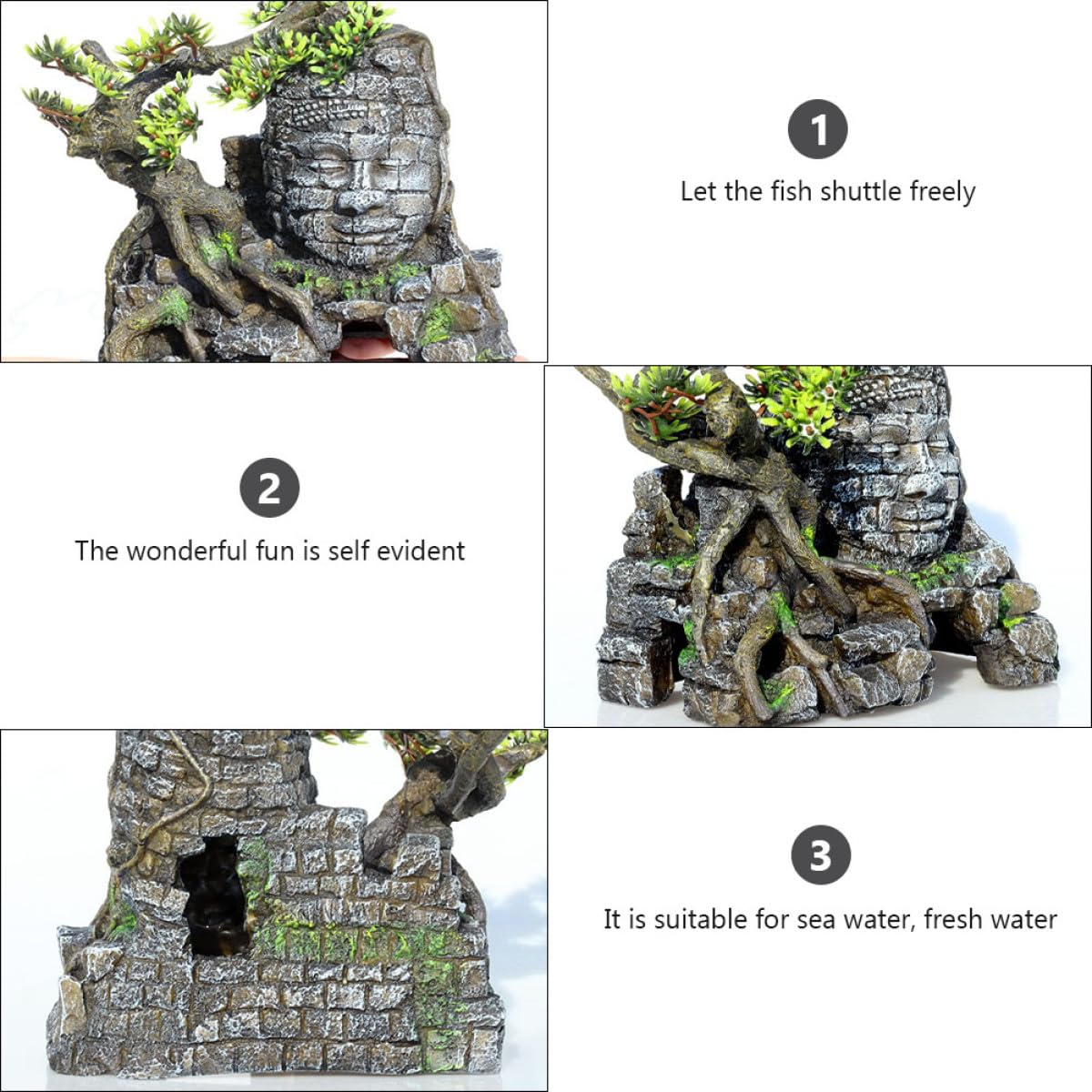 Ornement D'aquarium en Résine Décor Paysager Bouddha Simulation Grotte Cachée Abri à Poissons Décoration Intérieure Aquarium Eau Douce