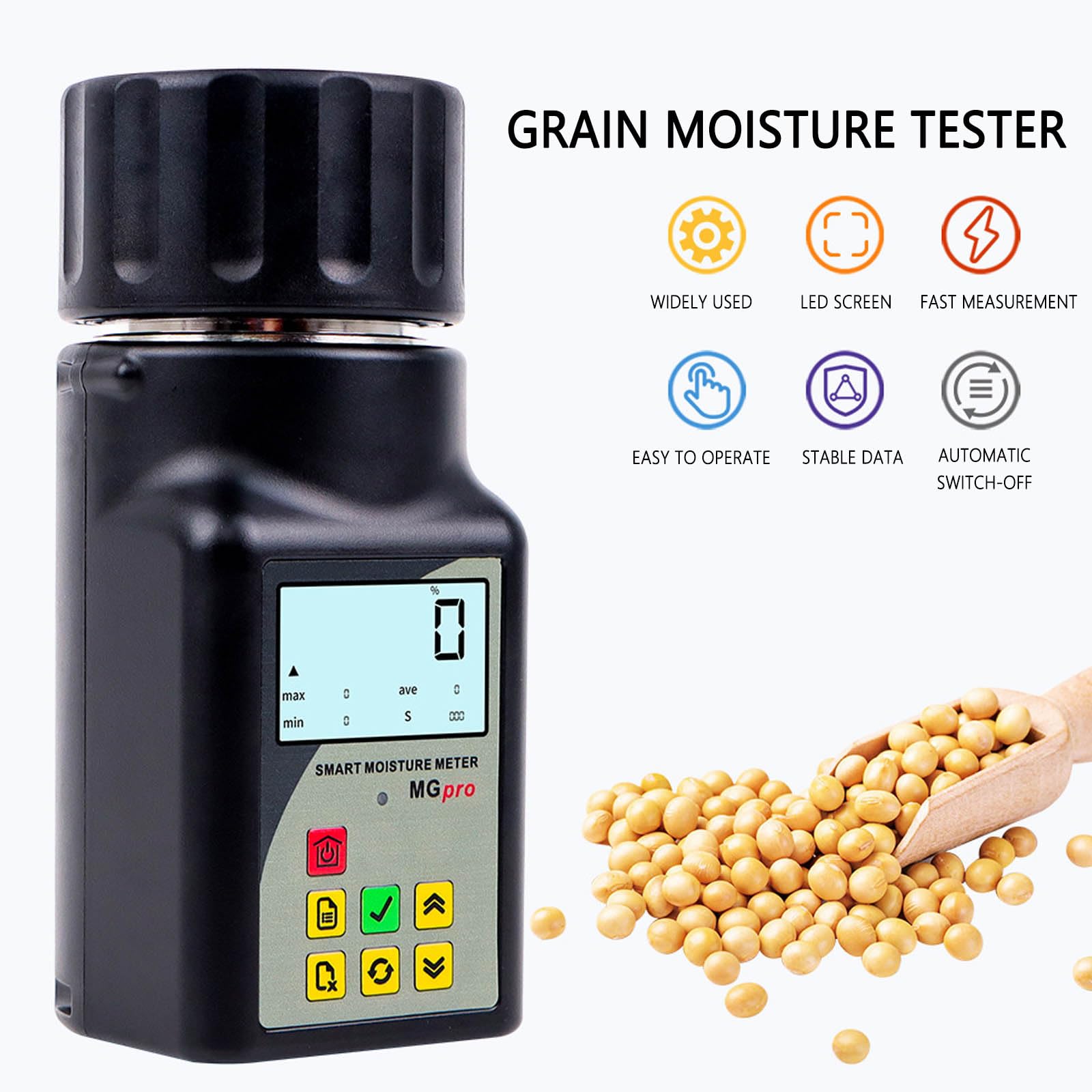Medidor de Humedad de Grano Inteligente, Medidor de Humedad de Grano de Taza PortáTil con LCD Retroilluminato per 25 Grani 99 Memorizzazione Dati Compensazione Automatica della Temperatura