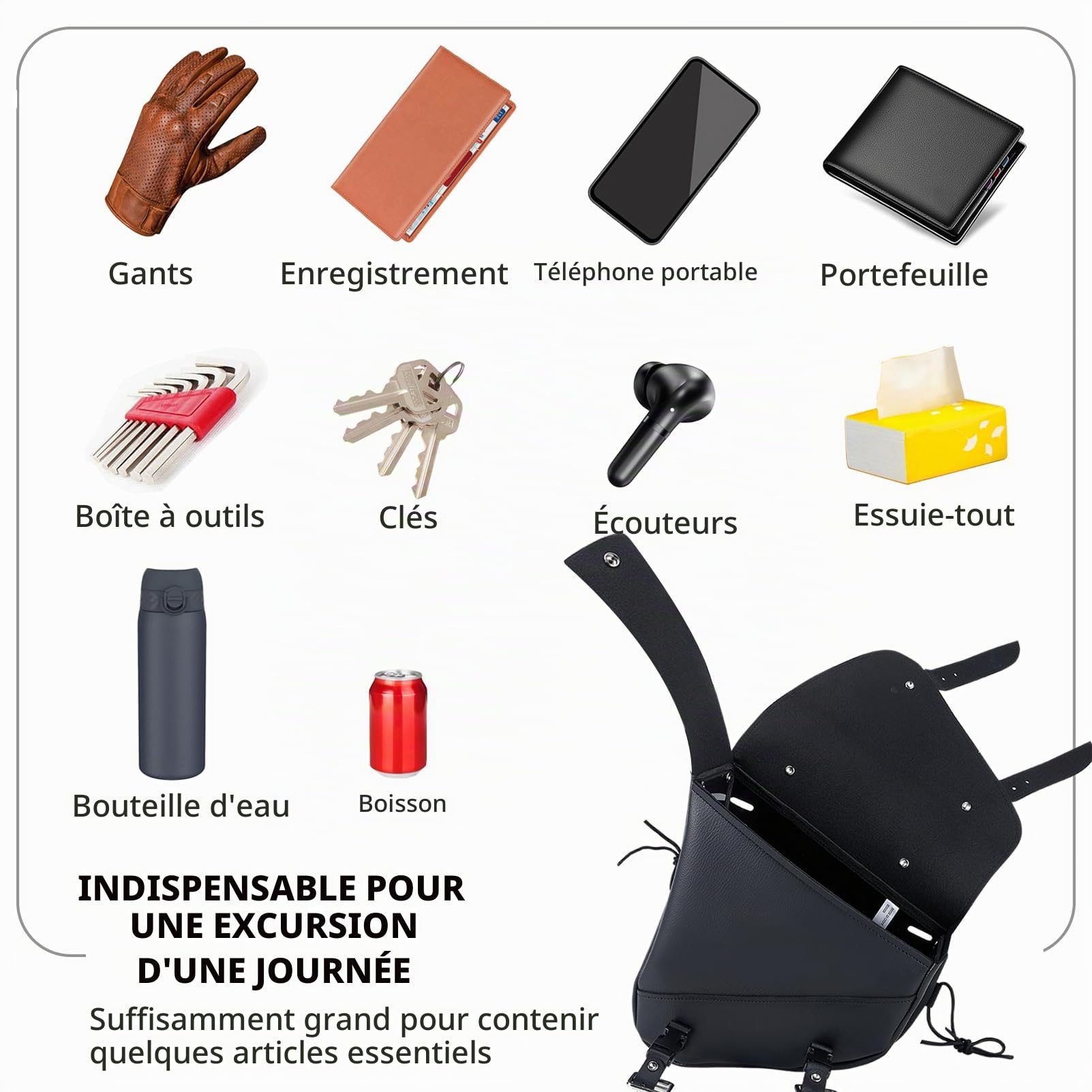 Dream Apparel Sac de Bras oscillant de Moto en Cuir Noir, Sac de Selle de Moto côté Gauche, Sac à Outils adapté pour Les modèles Softail/Bras oscillant triangulé Dyna Low Rider Fat Bob