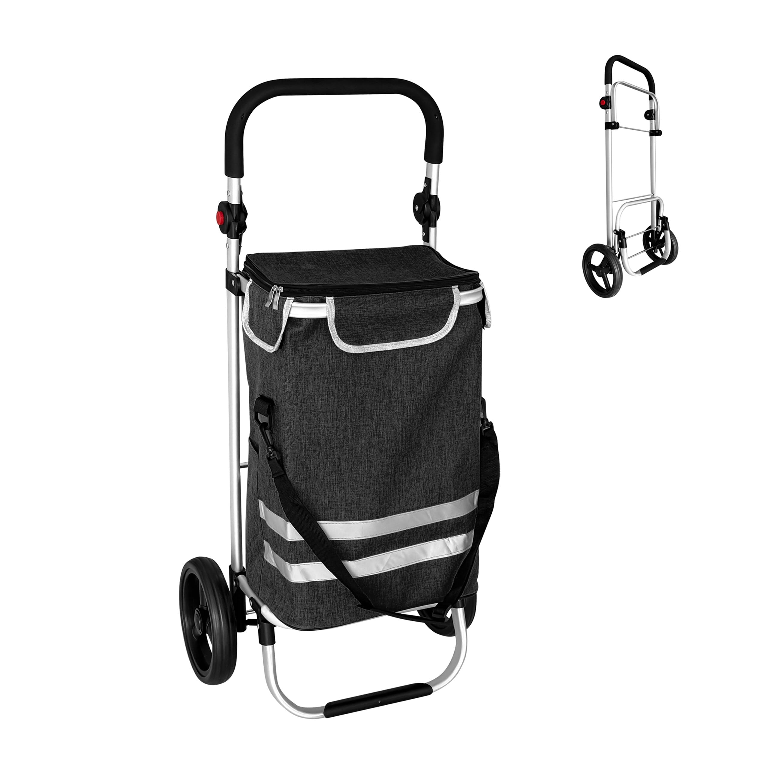Relaxdays Wózek na zakupy, 2 duże koła, komora chłodząca, zdejmowana torba, 45 l, do 35 kg, składany wózek na zakupy, czarny