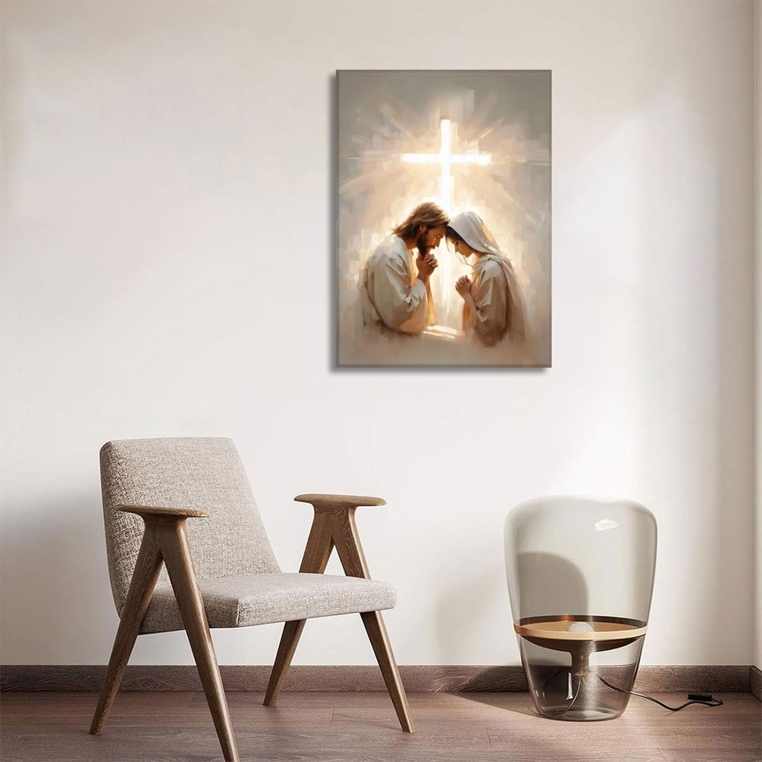 Jesus Praying with Woman Canvas Wall Art Christian Wall Decor Pictures Radiance Of The Cross Painting God Poster Prints for Living Room Bedroom Church Home Decorations 12x16in Ready to Hang - Image 3