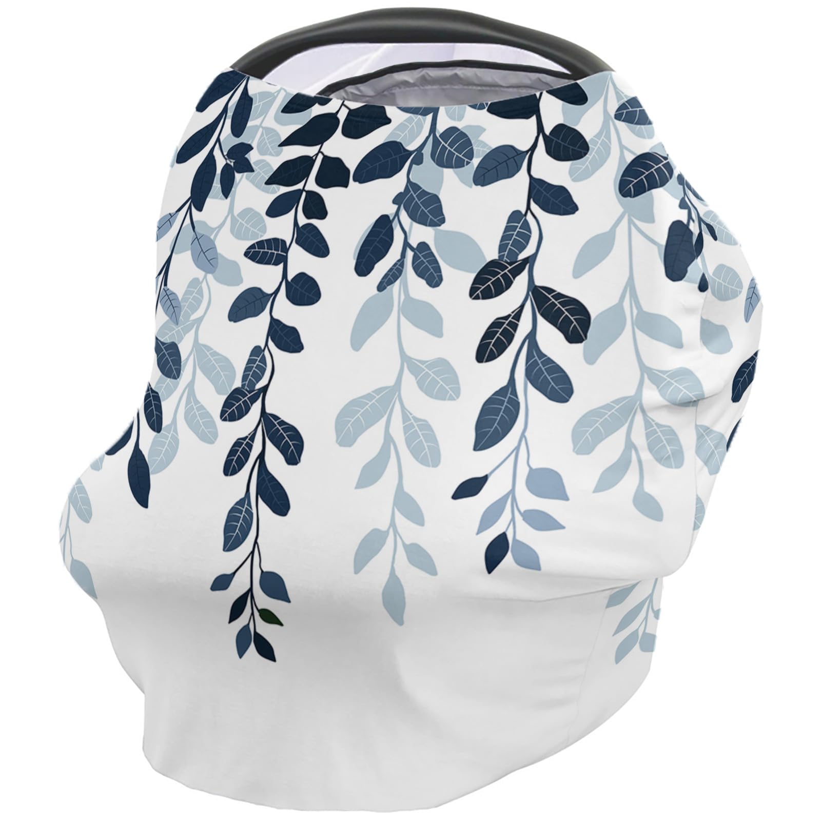 Nursing Cover for Breastfeeding Scarf, Plants Leaves Ombre Blue Baby Car Covers Super Soft Multi Use for Canopy Shopping Cart Cover Blanket Stroller Cover