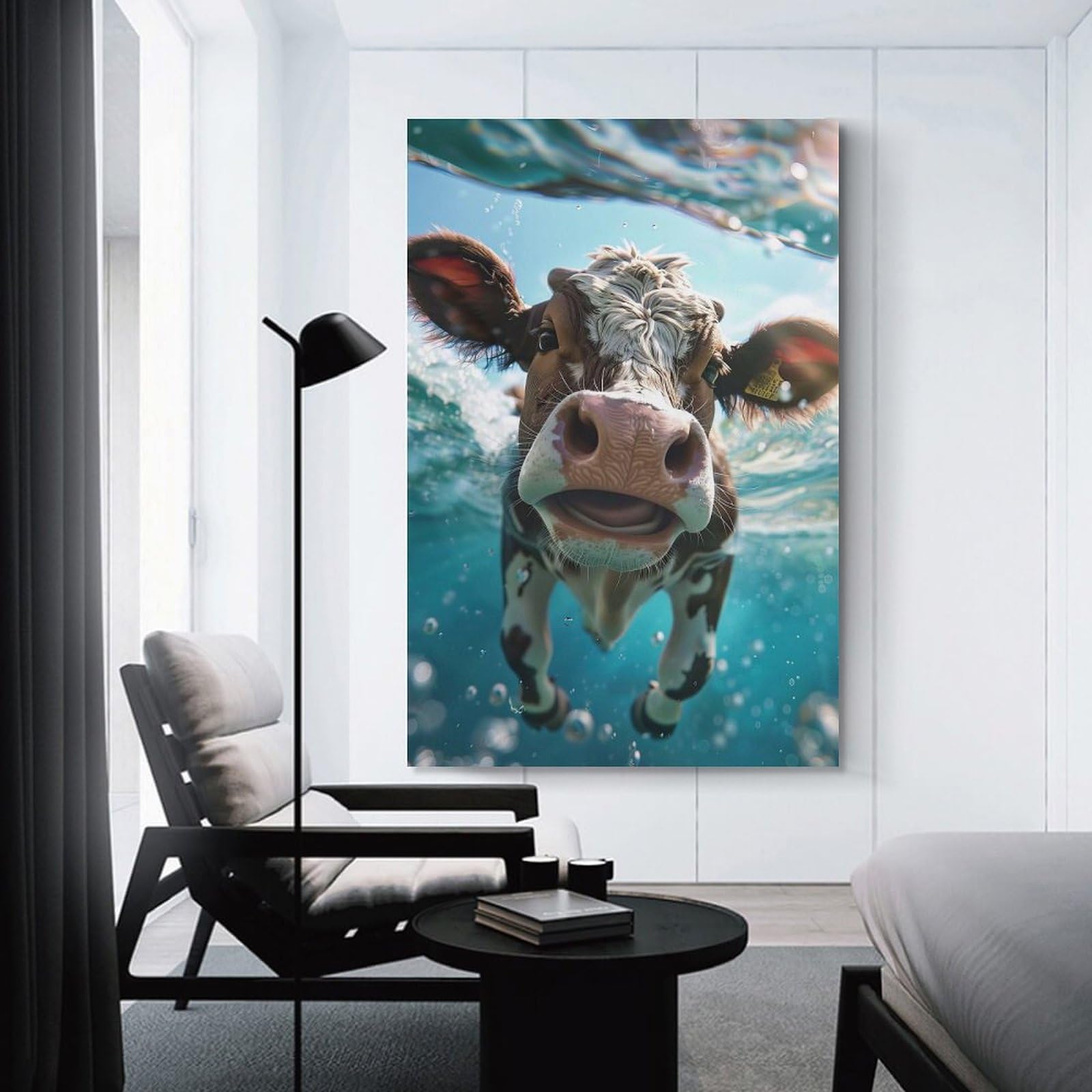 Junmoney Cow Sea Hanging Wall Art 24x36inch(60x90cm), for Small Homes, Bedrooms Or Open Spaces, Decorative Canvas Decor for Home Updates