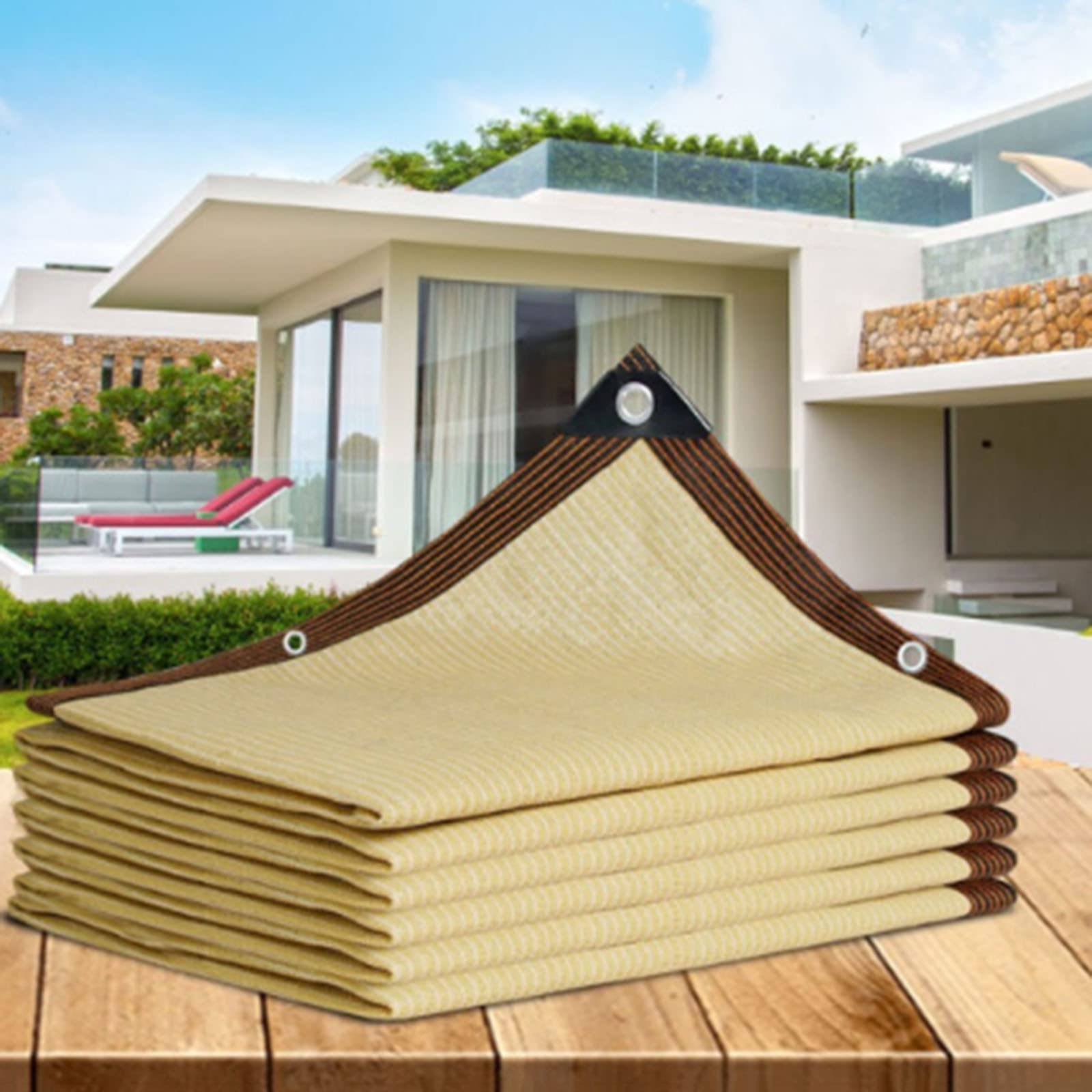 GLDYTVF Beige Greenhouse Shade Cloth 90% Sunblock Shade Net with Grommets Breathable Shading Net for Outdoor Garden Pergola Patio Balcony 6x6m (19.7 * 19.7ft)