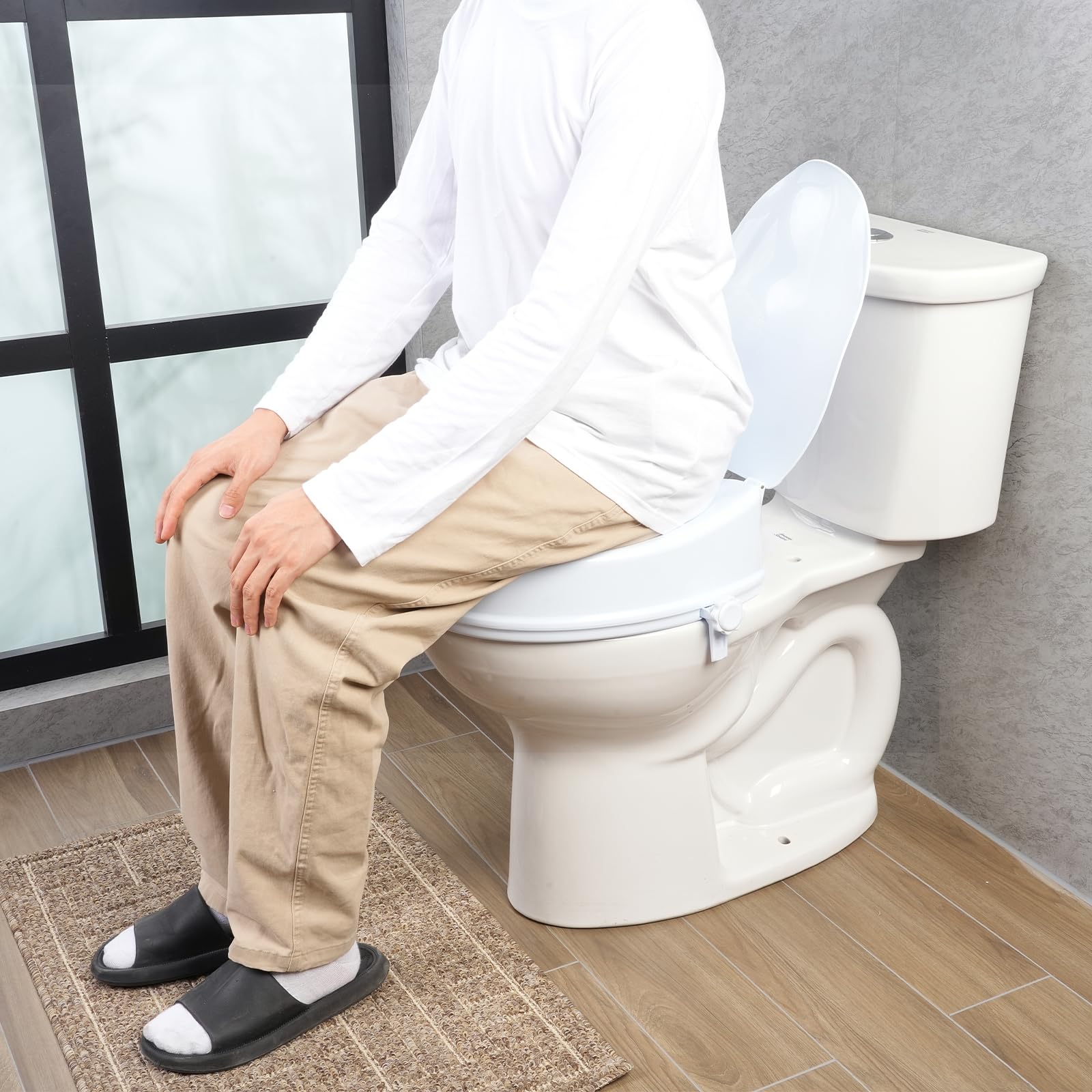VEVOR Toilettensitzerhöhung Erhöhter Toilettensitz, 10 cm, 136 kg Tragkraft, Universelle Toilettensitzerhöhung, Schraubstangenverriegelung, mit Toilettensitz, für Behinderte, Patienten, Schwangere