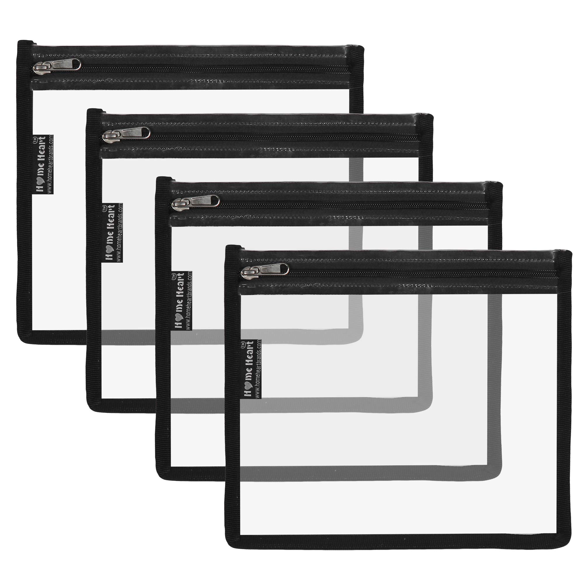 HOME HEART Brands Multi-Purpose Water Resistant Clear PVC Organizer Bag Pouch with Zipper Closure for Unisex Adult - 4 Pack Size 10"x13"