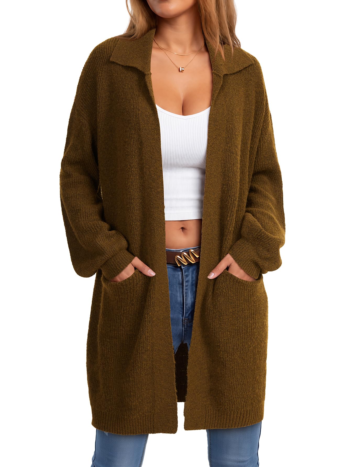 LYANER Women's Chunky Knit Cardigan Sweater | Oversized Open Front Long Sleeve Casual Sweaters with Pockets