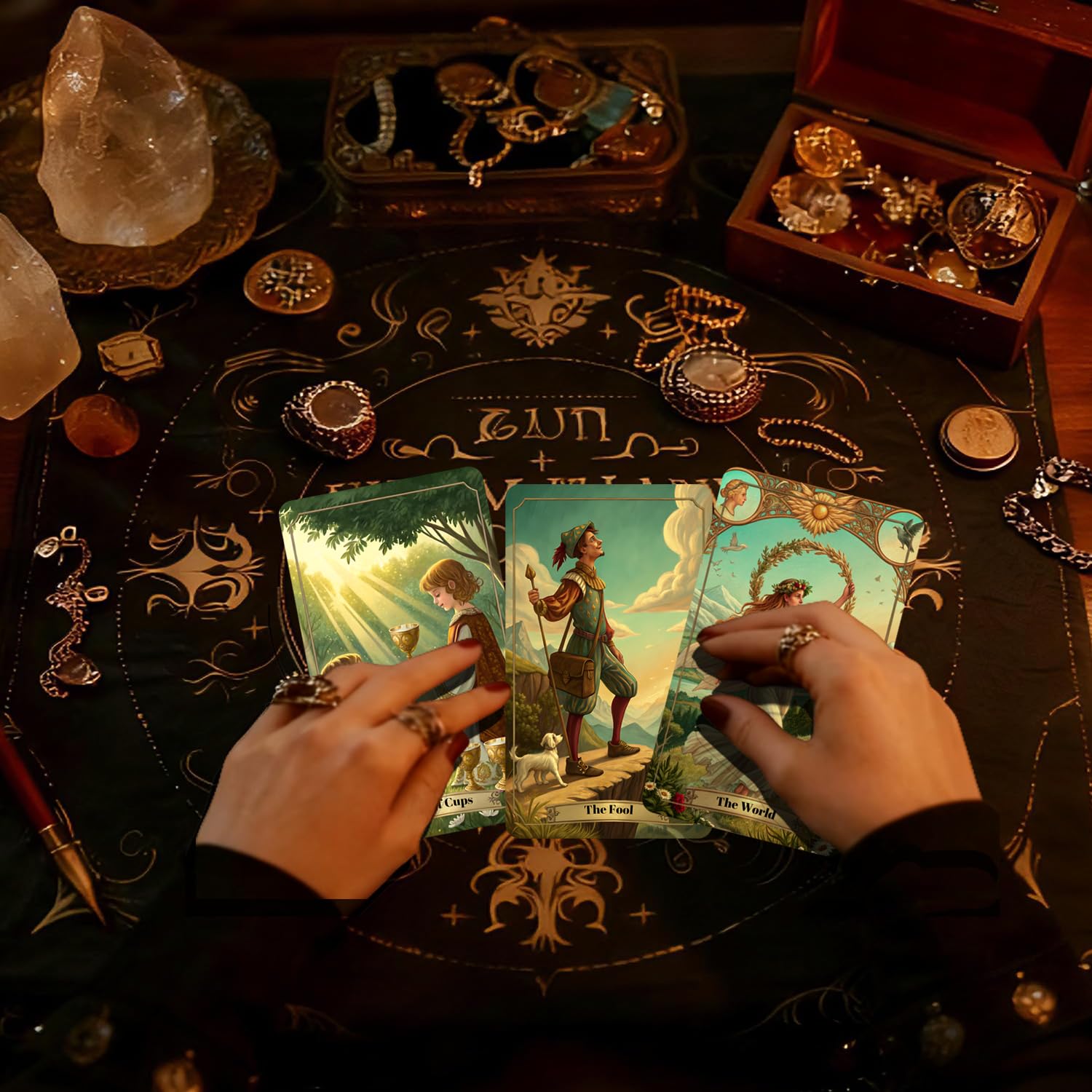 Tarot o tematyce renesansowej, karty tarota dla początkujących, stworzone dla miłośników historii, wielbicieli sztuki pięknej i duchowych odkrywców. Wieczne archetypy tarota rozwijają się jako żywe