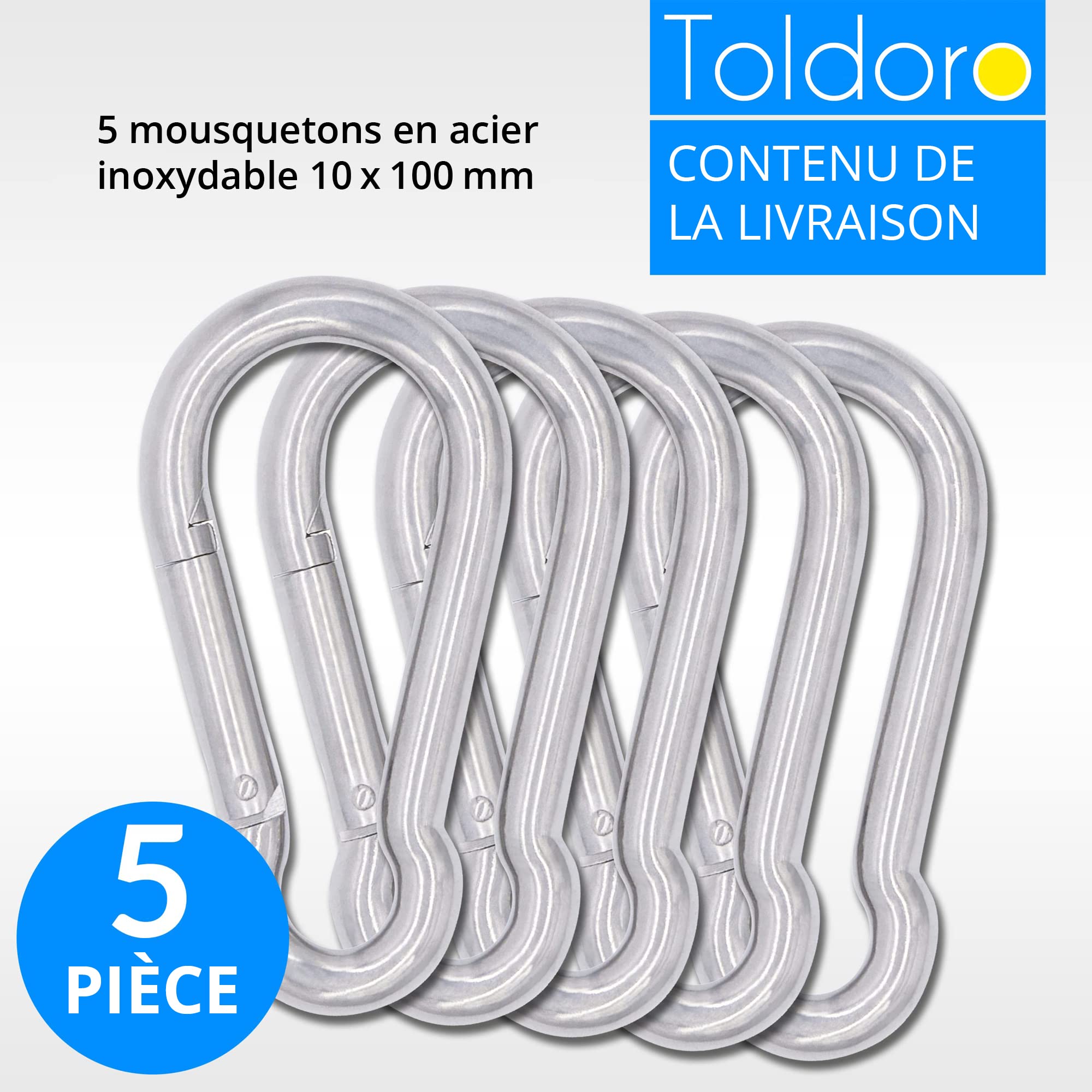 Lot de 2 mousquetons en acier inoxydable, mousqueton à double extrémité