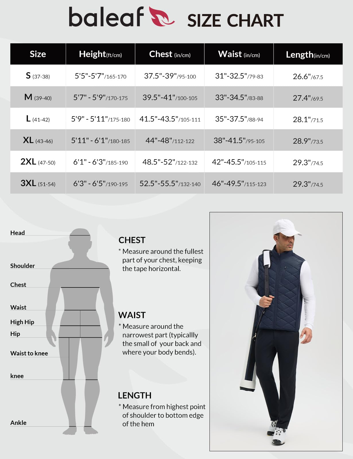 baleaf Chaleco de senderismo para hombre, chaleco acolchado acolchado para exteriores, para correr, golf, senderismo