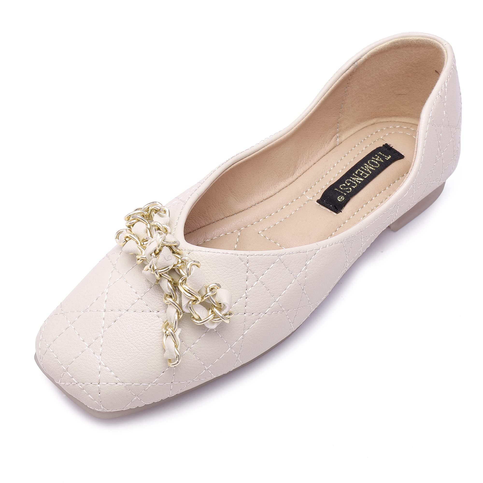 Photo 1 of Anxle Flats for Women Comfortable Slip On Square Toe Flats Shoes Walking Driving Ballet Flat Shoes Apricot 5.5