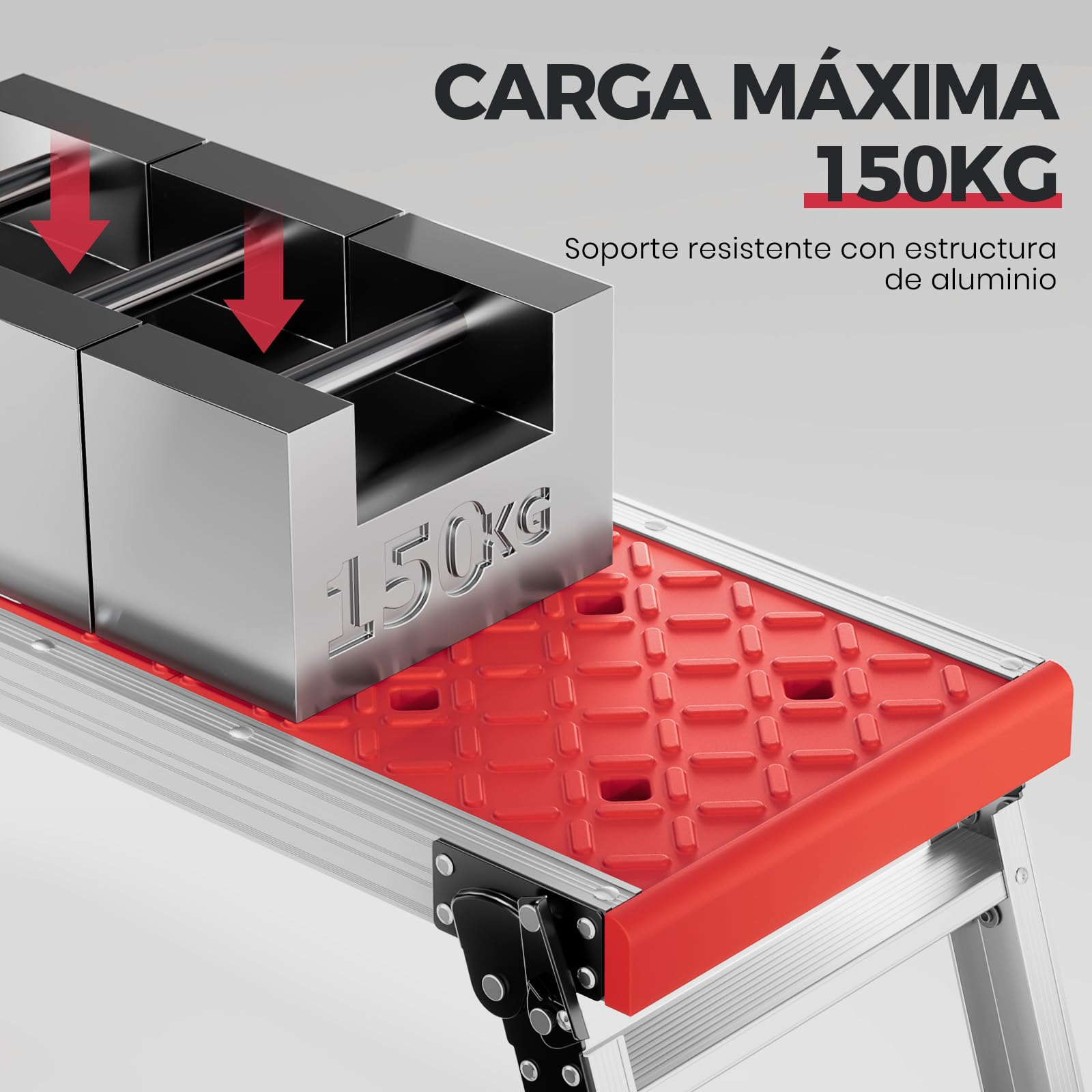 KINGRACK Plataforma de Trabajo Plegable de Aluminio, Escalón Taburete con Bloqueo de Seguridad y Pies Antideslizantes, Escalera de Mano para Hogar, Garaje y Taller, Soportar 150KG, Avance