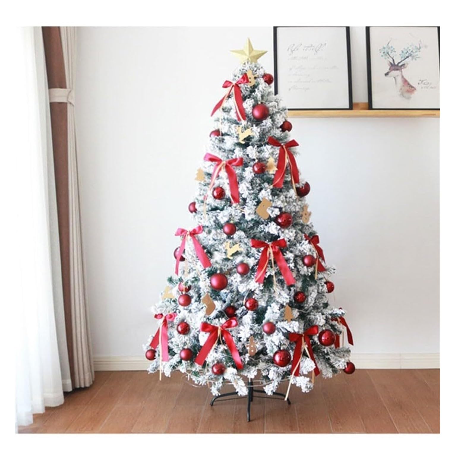 Sapin de Noël Artificiel de 1,5 m, floqué de Neige, de qualité supérieure, à charnière, for la décoration des fêtes à Domicile ou au Bureau.(1.8m)