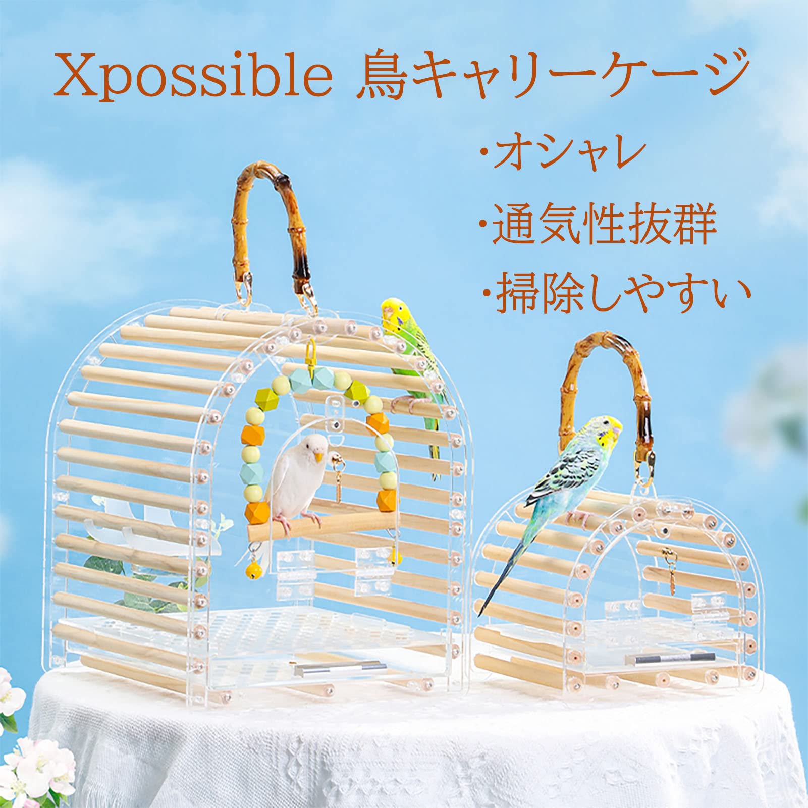 透明アクリル バードキャリー 26cm x 20cm x 21cm バードキャリー ペットキャリーバッグ 小鳥用 リュック ペット