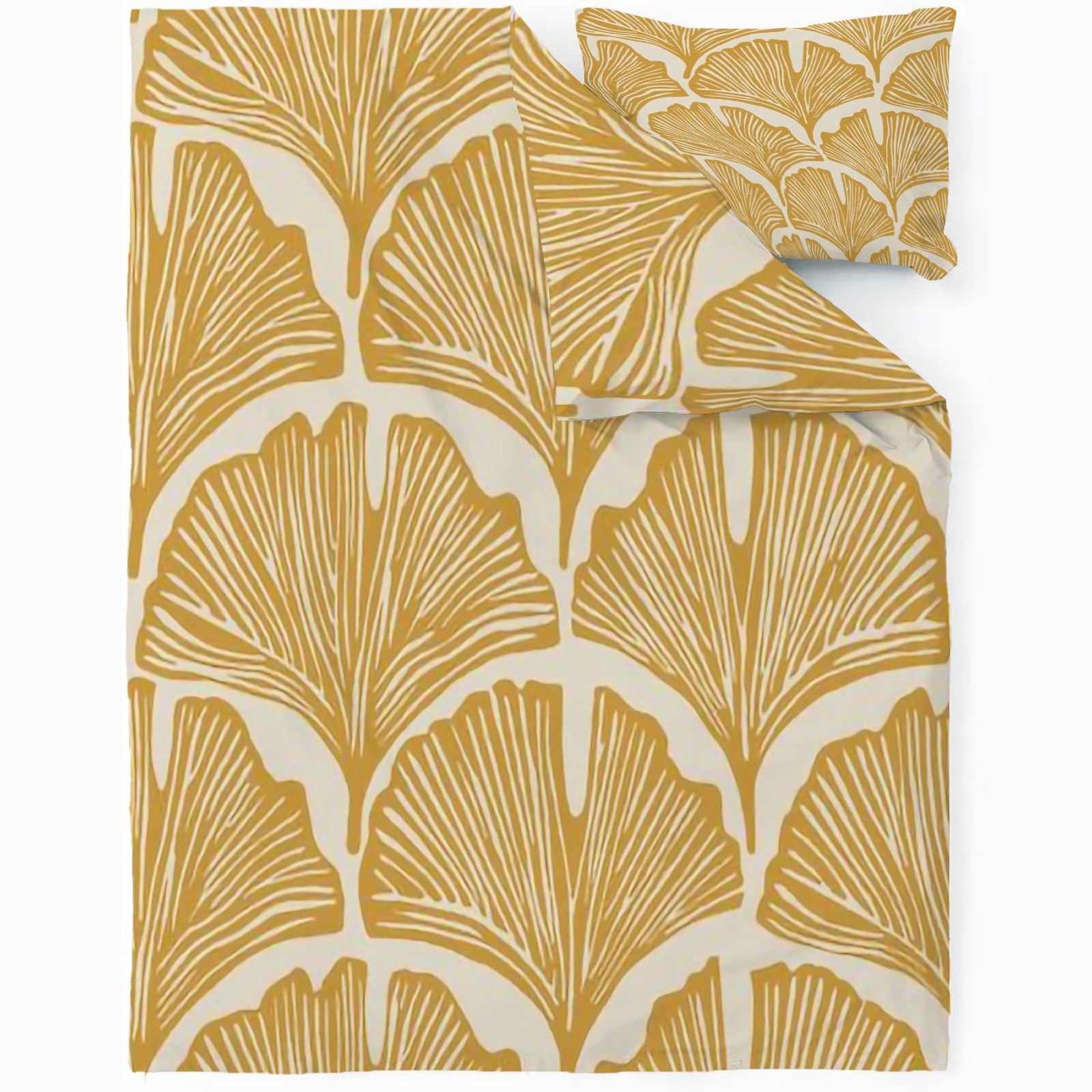 Housse de couette 200x200 cm feuilles de ginkgo avec taies d'oreiller