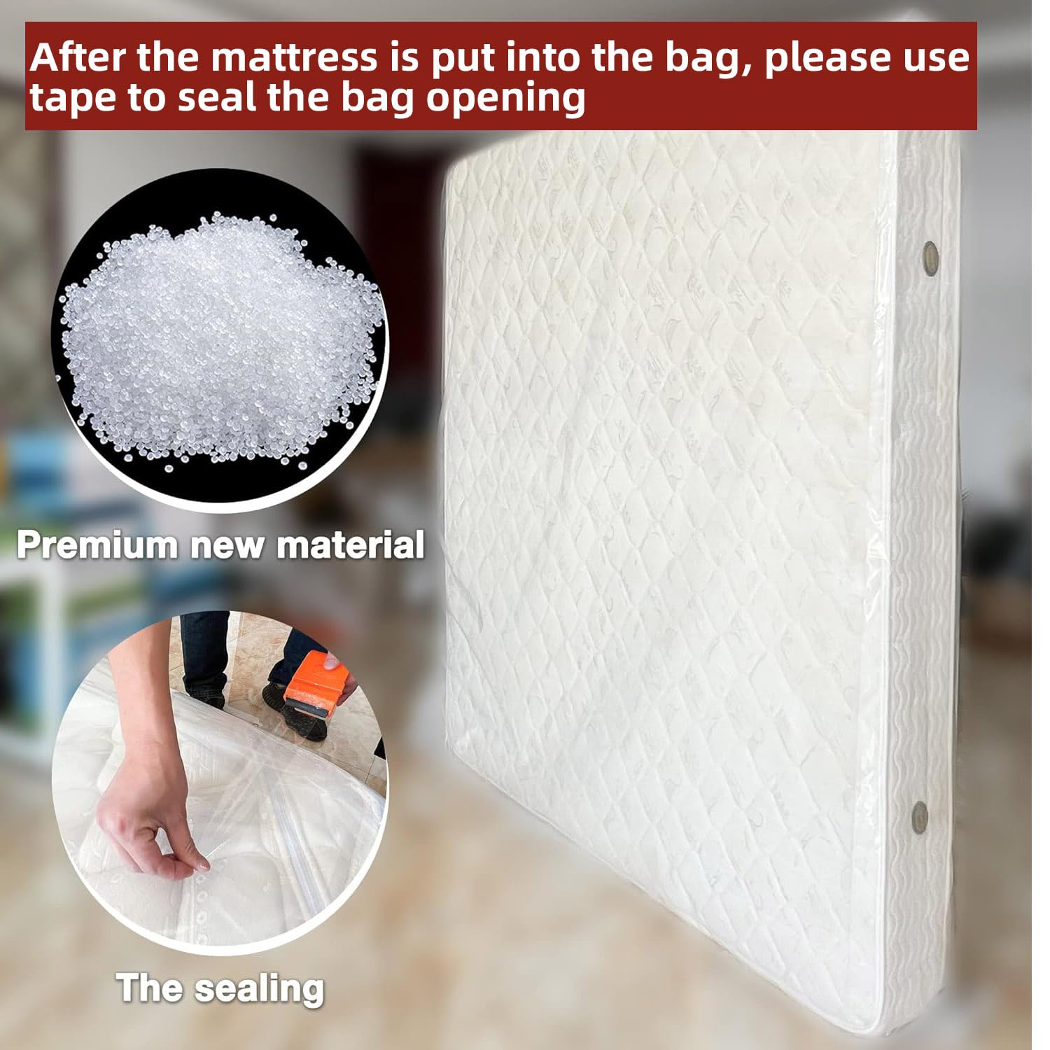 Housse de Protection en Plastique pour Matelas avec Zip Pratique, Sac de Rangement Imperméable et Résistant aux Déchirures pour Déménagement, Stockage & Transport(150x200x25cm