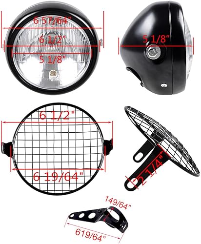 Miniatura 4 de Astra Depot Faro delantero individual con lente transparente retro de 6 12 pulgadas + cubierta de malla para faro delantero + soportes de montaje de