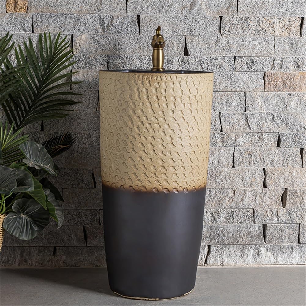 Fregadero moderno de cerámica con grifo y kit de drenaje, lavabo de una pieza para baño, balcón, jardín, lavabo de pedestal
