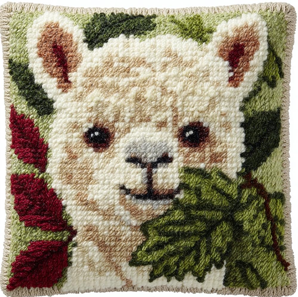 FWRTYCB Latch Hook Kits for Adults Alpaca Eating Leaves Latch Hook Pillow
