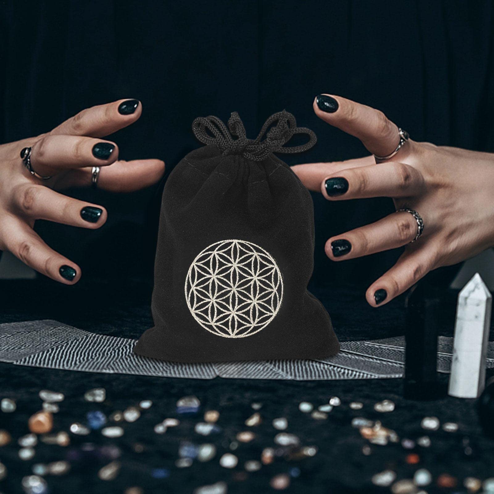 Borsa per tarocchi con rune - Misterioso sacchetto con coulisse con