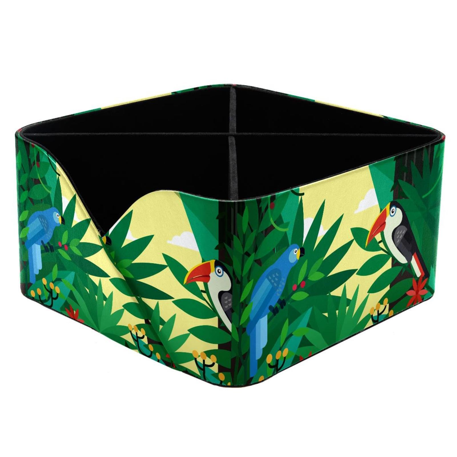 KengjuTesu Tropical Forest Plants Parrots Desktop Organizer Pen Holder, Rectangular Pencil Cup for Office, Study and Makeup Stations