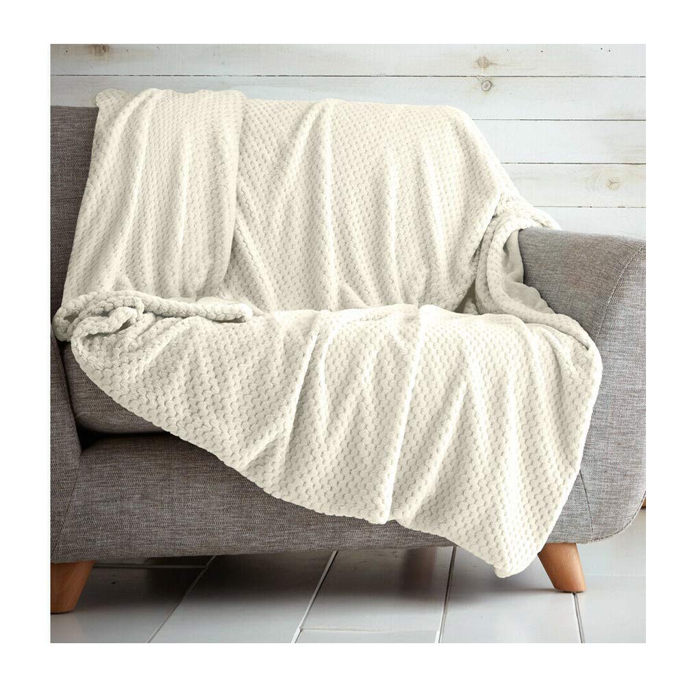 Slumber NightsPopcorn Throw For Double Size Bed Blanket Sofa Large Soft Warm (Cream, 150 x 200)