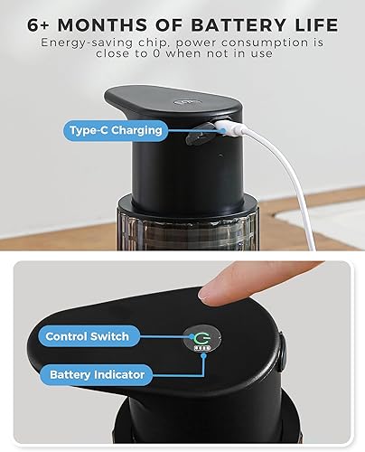 Miniatura 5 de Dispensador automático de jabón espumoso sin contacto, recargable de 10 oz10.1 fl oz, 3 niveles de espuma ajustables, IPX7 impermeable para cocina y