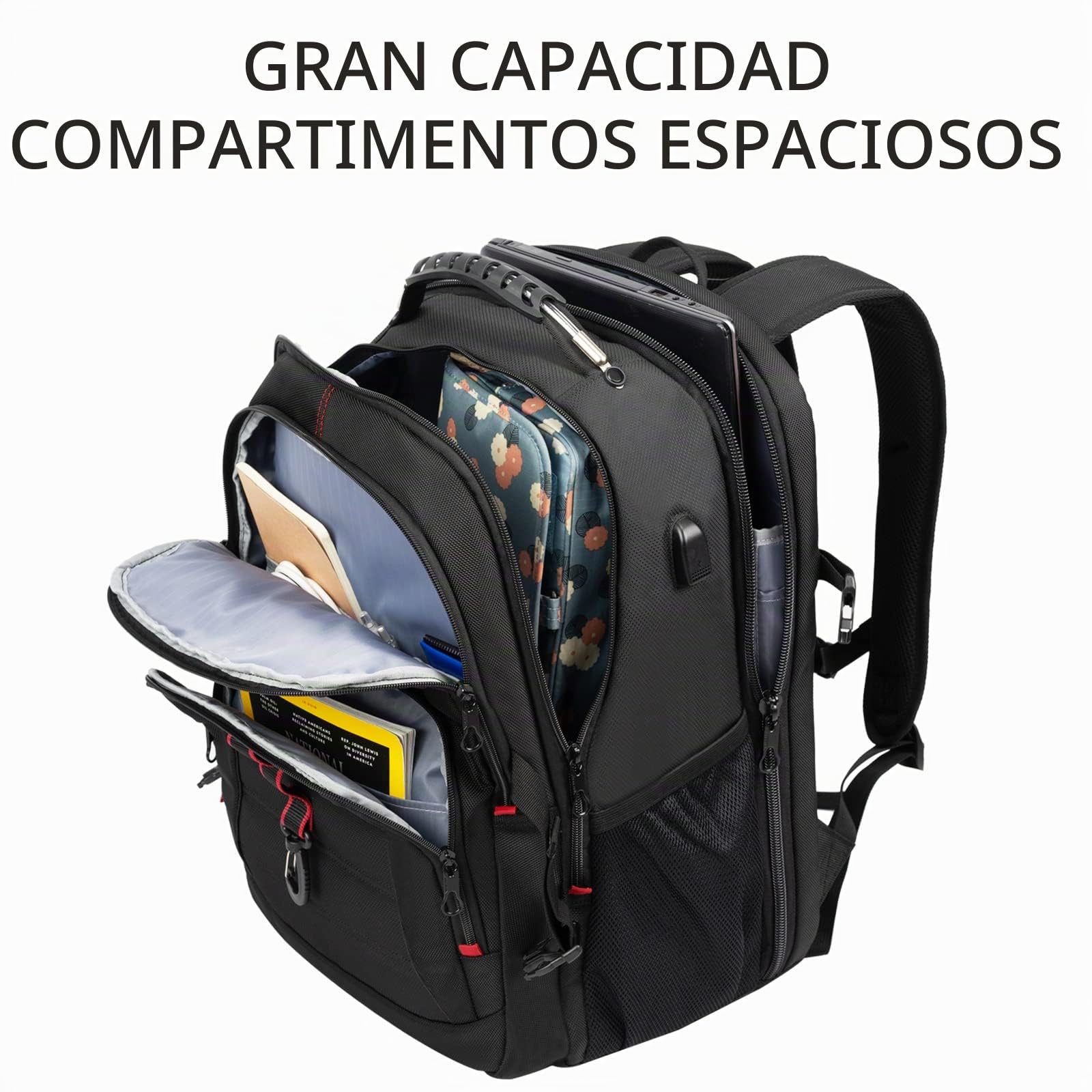 KROSER Mochila grande Hombre, 17,3-18,4" XXXL, Mochila para ordenador portátil, con bolsillos RFID Puerto y Impermeable Portátil para/Viaje/Universidad/Negocios/Colegio/Hombres/Mujeres Mochila