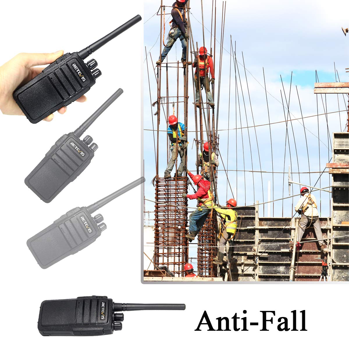 Retevis RT21 Walkie Talkie ze Słuchawkami, Przenośne Radio Dalekosiężne, Ręczny Nadajnik-Odbiornik z Możliwością Ładowania, VOX, 2-Drożne Radio dla Biznesu, plac Budowy (Czarny, 10 Szt)