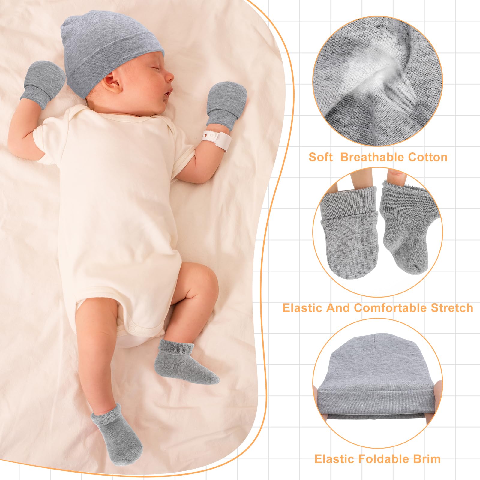 Toulite 6 Stück Frühchen Baumwoll-Mütze, Fäustlinge und Socken