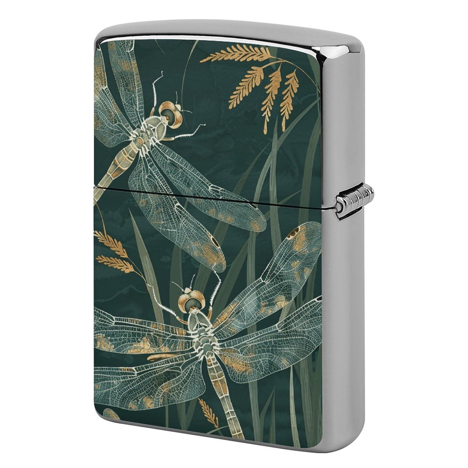 Dark Green Dragonfly Lighter Cover for Men, Personalized Lighter Case for Birthday Gift, Flip-Top Lighters Protective Cover, Portable Lighters Shell for Outdoor, Travel