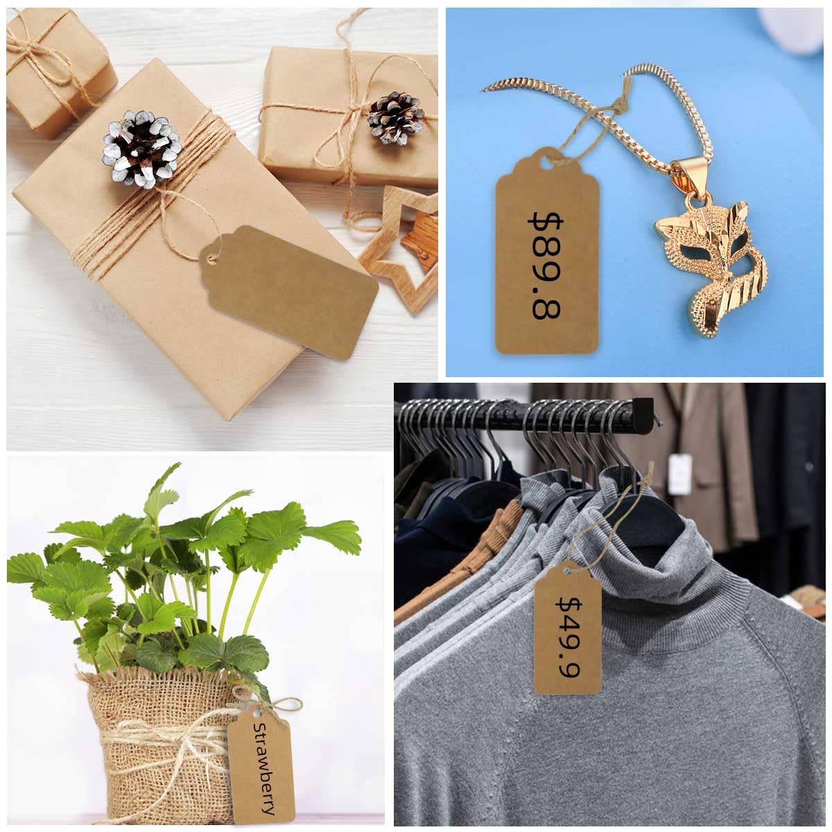 100 Pieces Price Tags With String - Kraft Paper Blank Tags For Pricing & Labeling