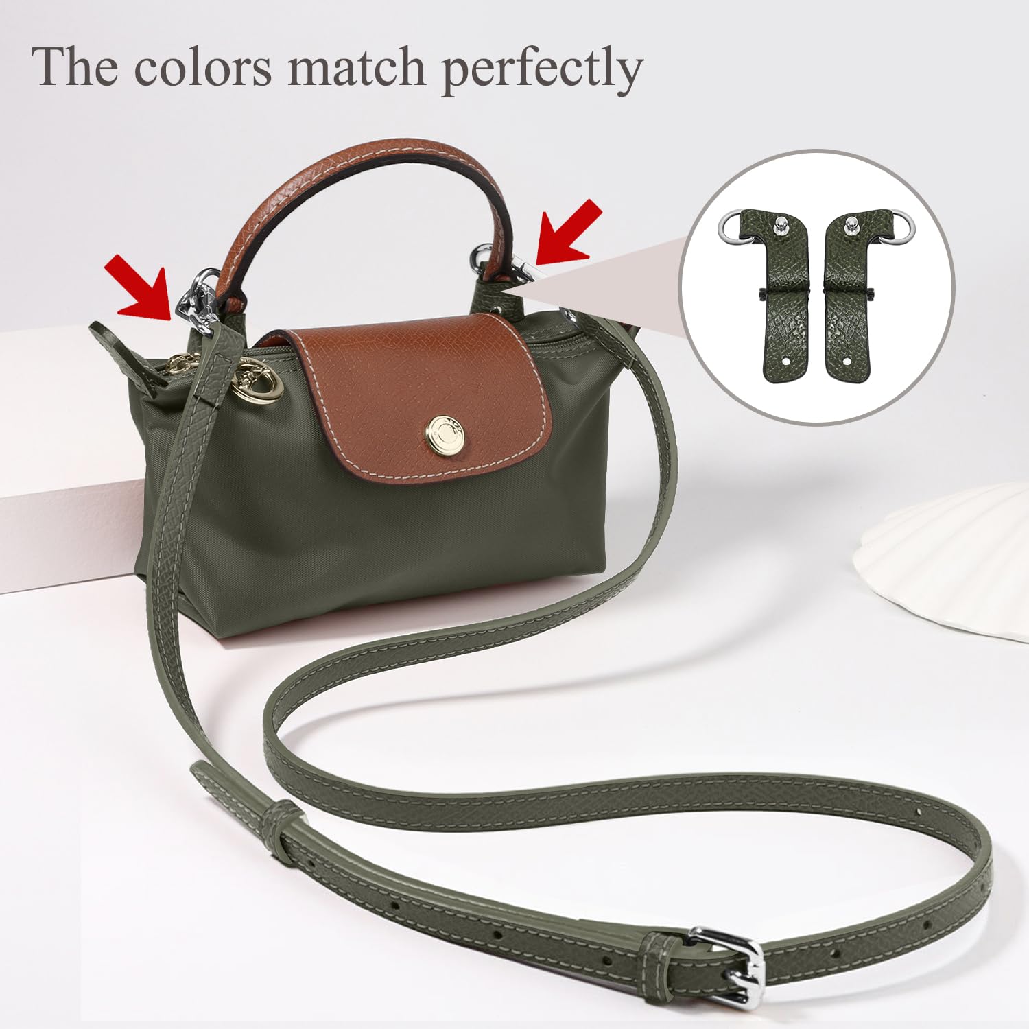 TUKYWAN Bag Srtap Transformation Accessories for Longchamp Bag Straps,Punch-Free Leather Remodeling Buckle for Women Handbag Crossbody Conversion(Buckle,Green