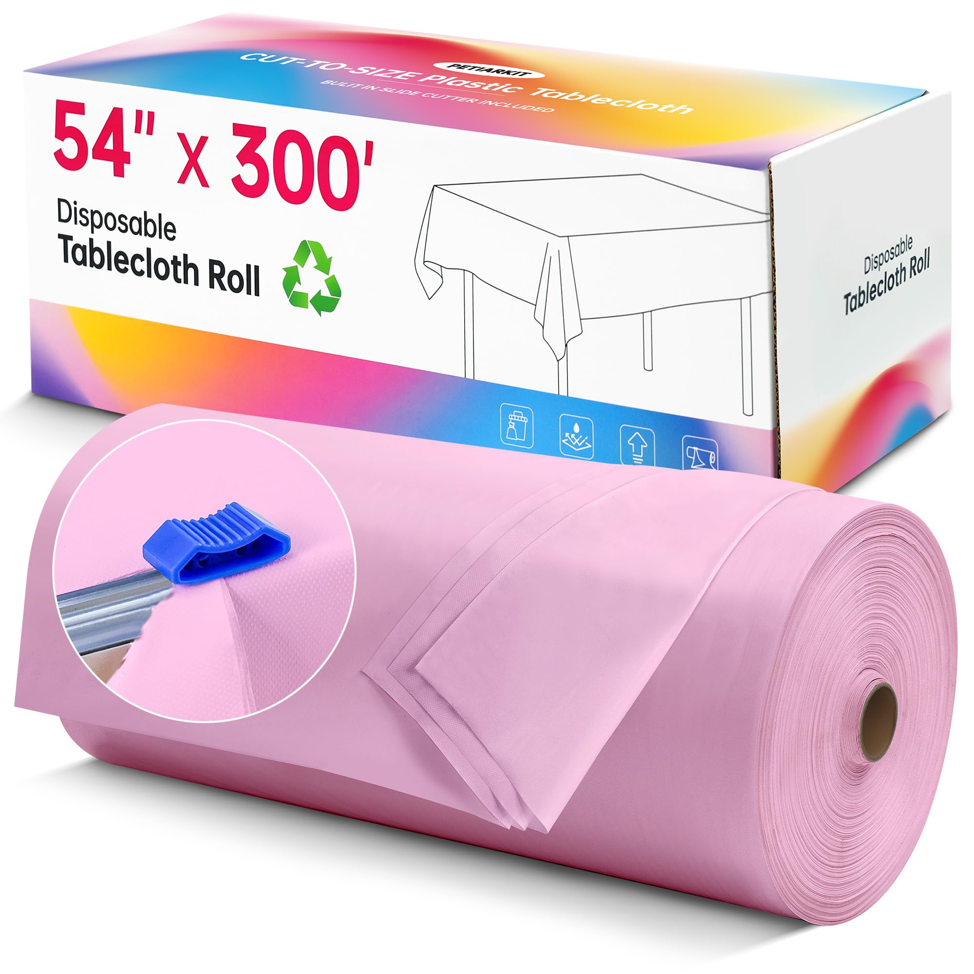 Plastic Table Cloth Disposable, 54IN X 300FT Disposable Tablecloth Roll