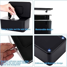 2 Pack LEQXGO Baby Wipes Dispenser, Wipes Dispenser Baby Wipes Case, Baby Wipe Holder for Fresh Wipes, Non-Slip Wipes Case, Wipe Container with Sealing Design Lid (Black and Black)