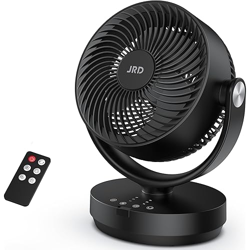 JRD Air Circulator Fan for Bedroom, 13Inch 28dB Quiet Table Fan with Remote, 90°Oscillating Fan, 120° Adjustable Tilt, 3 Speeds, 7H Timer, Powerful Desk Fan for Whole Room Home Office