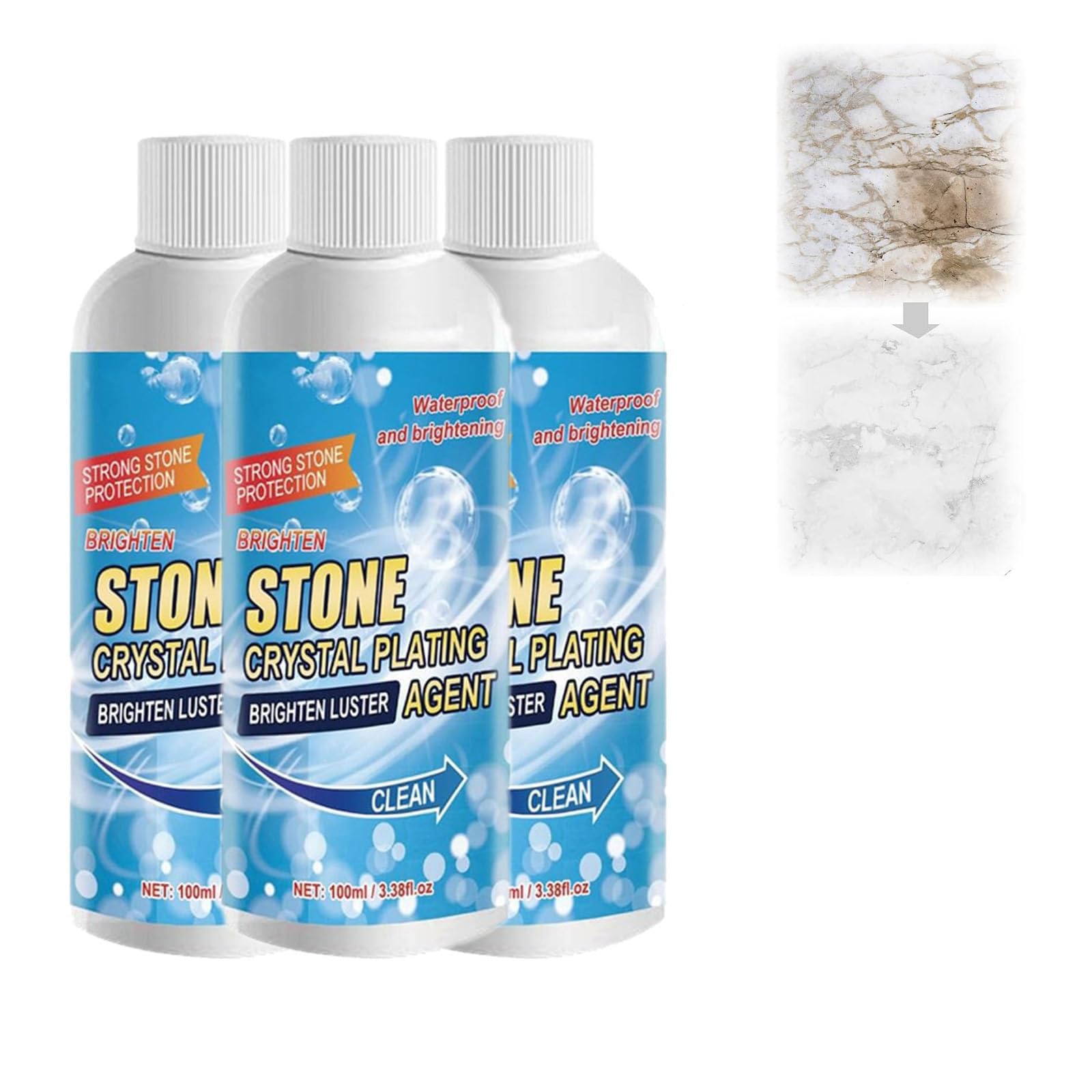 Stone Stain Remover Cleaner, Marble Cleaner Stain Remover, Granite Cleaner and Polish, Quartz Countertop Stain Remover, Marble Stain Remover, Stone Crystal Plating Agent Suit for Tile Granite (3pcs)