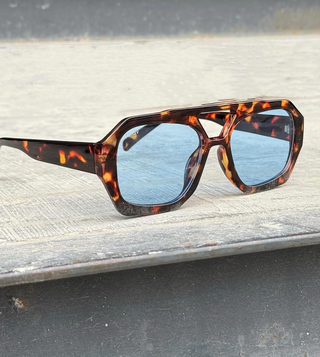 2025 Trendy Designer Square Aviator Sunglasses For Women Vintage 70s Thick Double Bridge Sun Glasses - Image 6