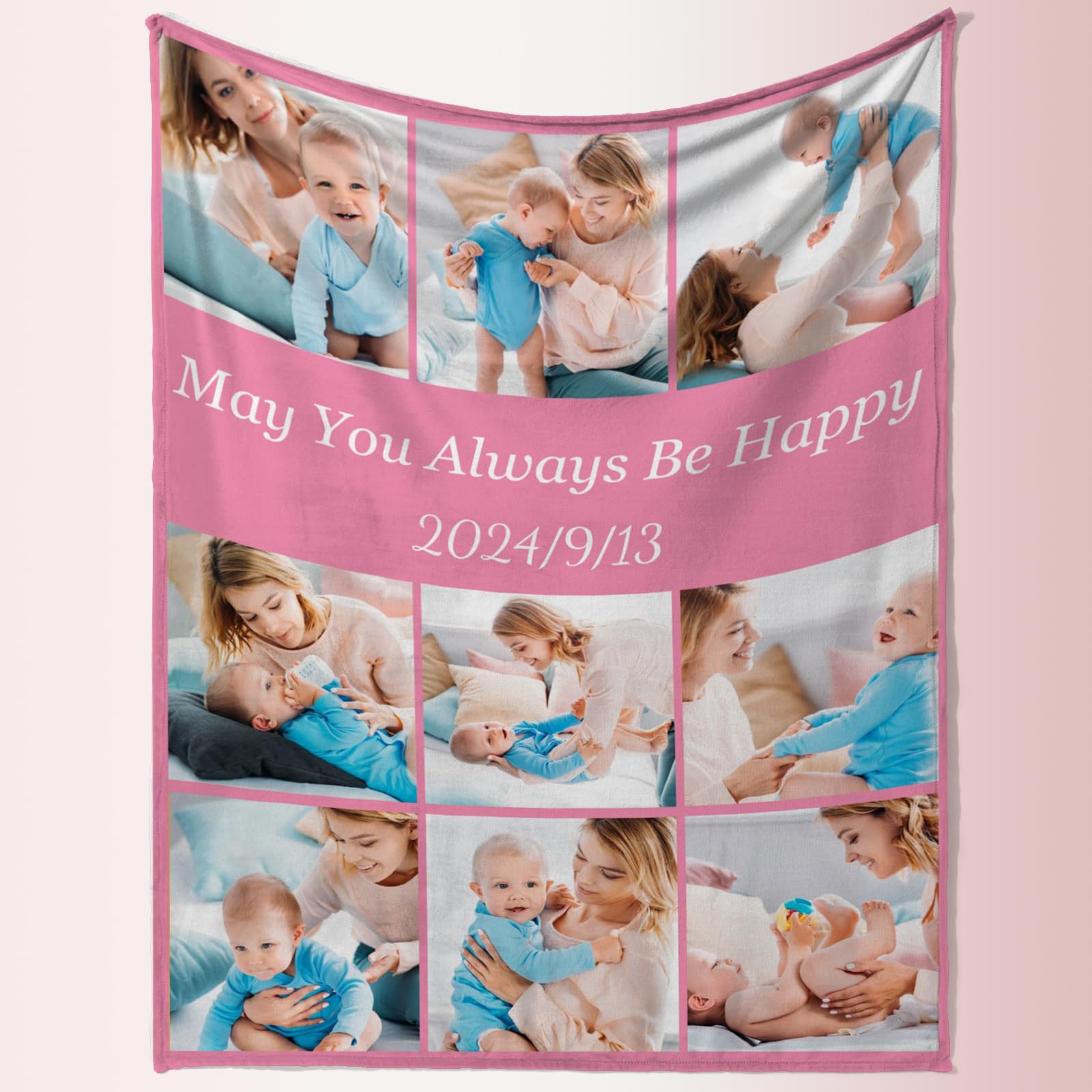 Rainsar Personalised Blanket with Photos and Text, Custom Blanket Throw Multiple Colors Sizes for Couples, Customisable Picture Gifts for Mum, Dad, Family, Ideal for Birthdays, Christmas, Anniversary